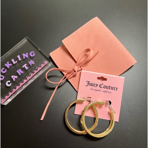 NWT💍  Juicy Couture Gold Tone Logo/Flower Hoop Earrings - Picture 1 of 10